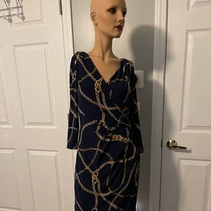 Ralph Lauren Gold Chain Print Dress Sz 2